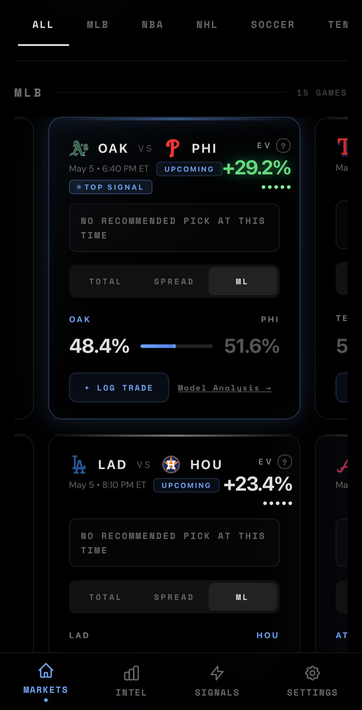 Buzr AI app — live markets view